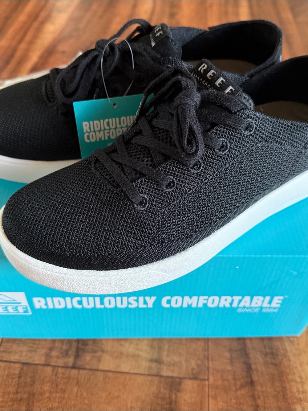 Reef Black Knit Lace-Up Sneakers with White Sole